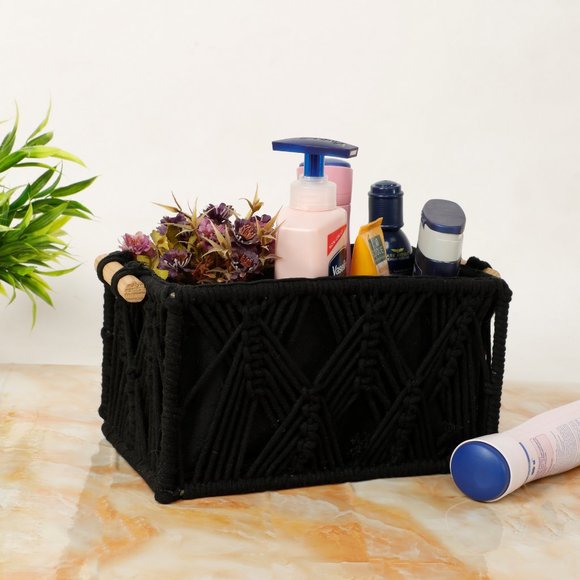 Macrame Wireframe Shelf Basket, Black, Small - Picture 6 of 7